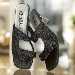 Elegant Black Embroidered Heels